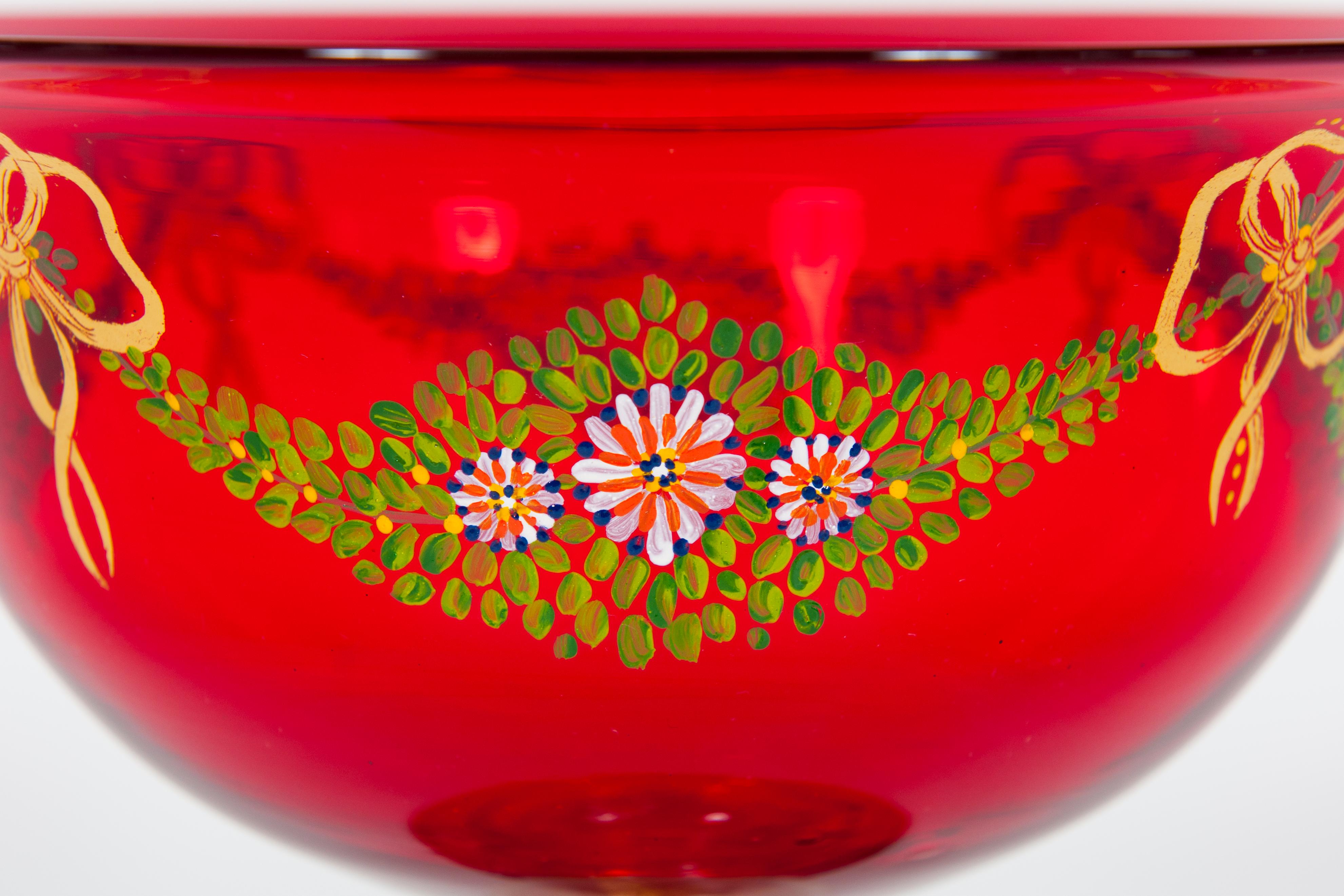 Red Murano Glass Goblet with Hand-Painted Garlands Attributed to Caramea, 1990s For Sale 4