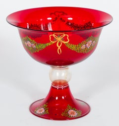 Red Murano Glass Goblet with Hand-Painted Garlands Attributed to Caramea, 1990s