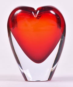 Red Murano glass heart vase or objet d'art