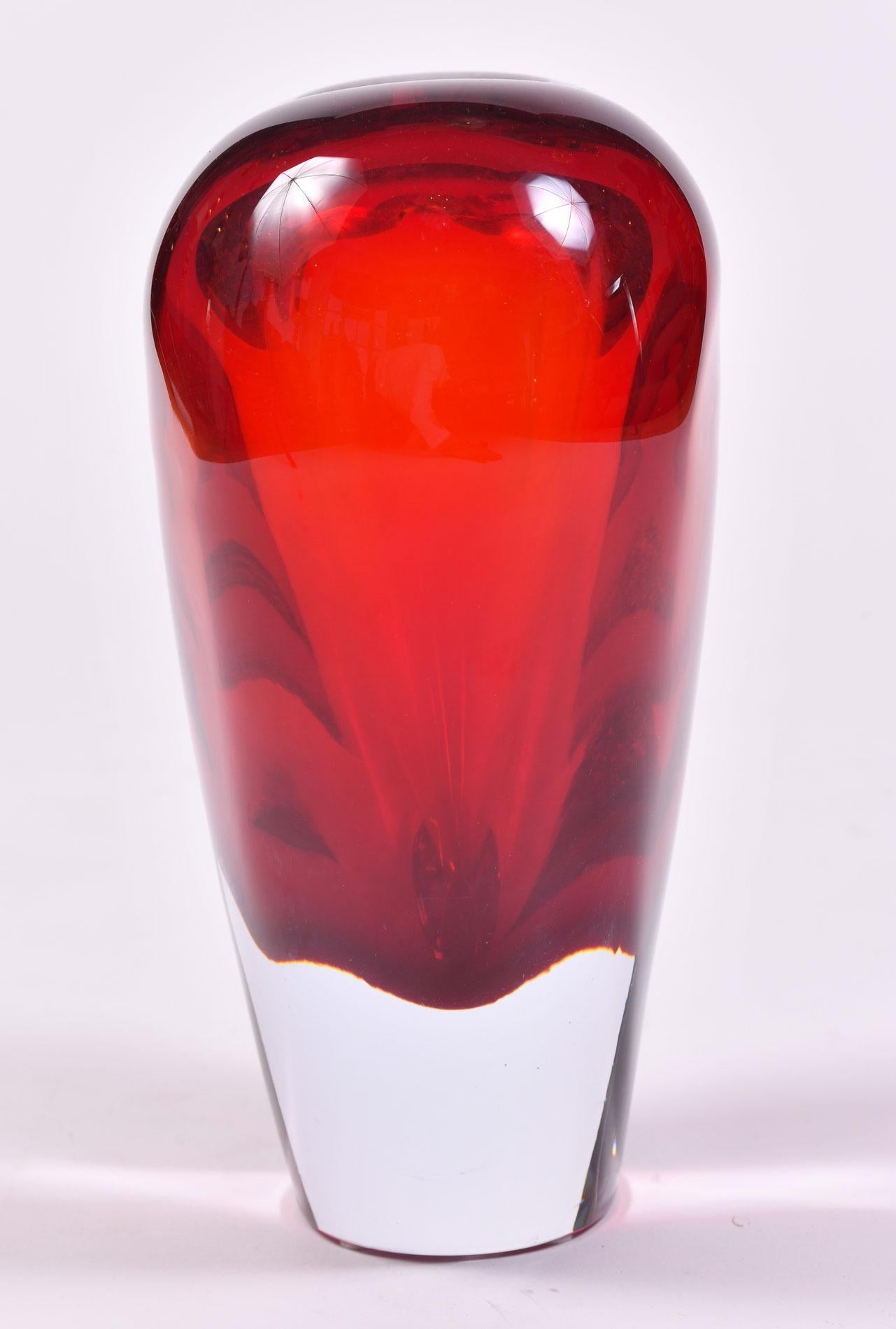 Italian Red Murano glass heart vase or objet d'art For Sale