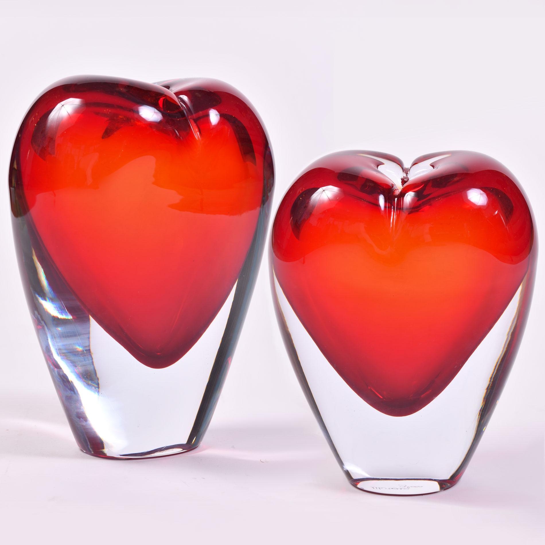 Murano Glass Red Murano glass heart vase or objet d'art For Sale