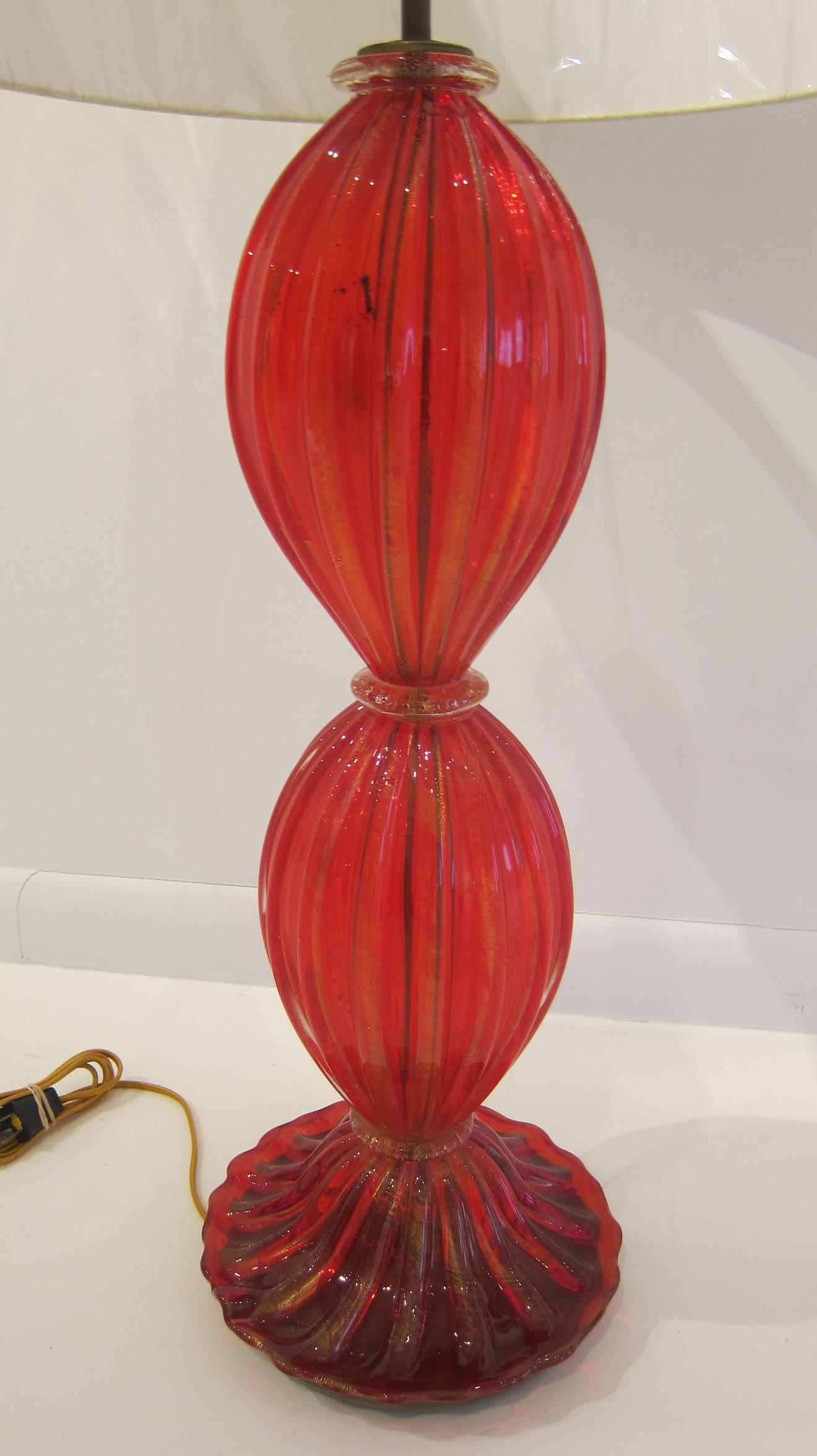 Mid-Century Modern Red Murano Glass Table Lamp by Barovier e Toso