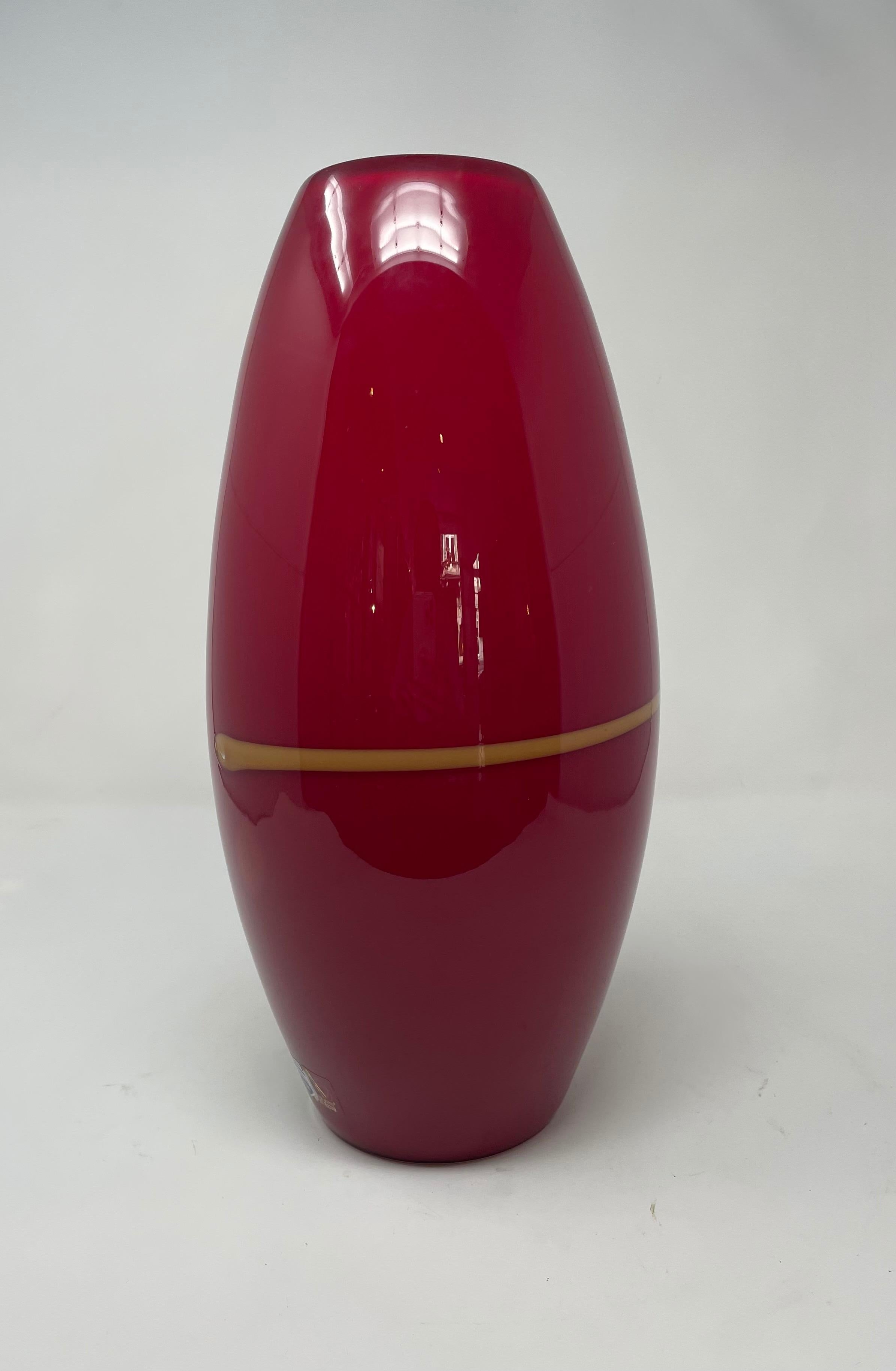 Mid-Century Modern Red Murano Glass Vase by Antonio da Ros for Cenedese, 1980s, Italy