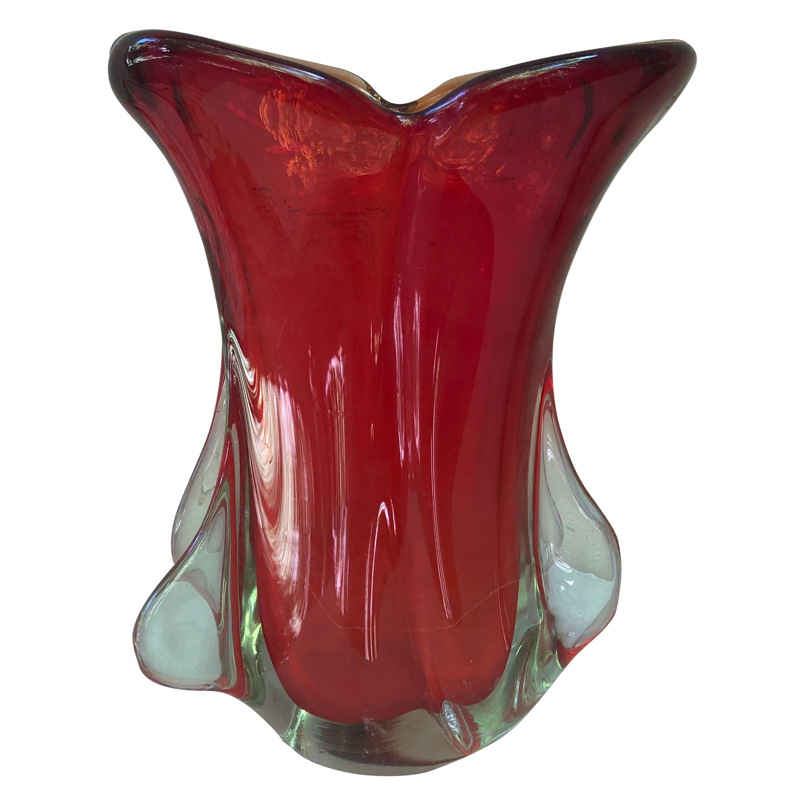 Red Murano Glass Vase, circa 1960 For Sale