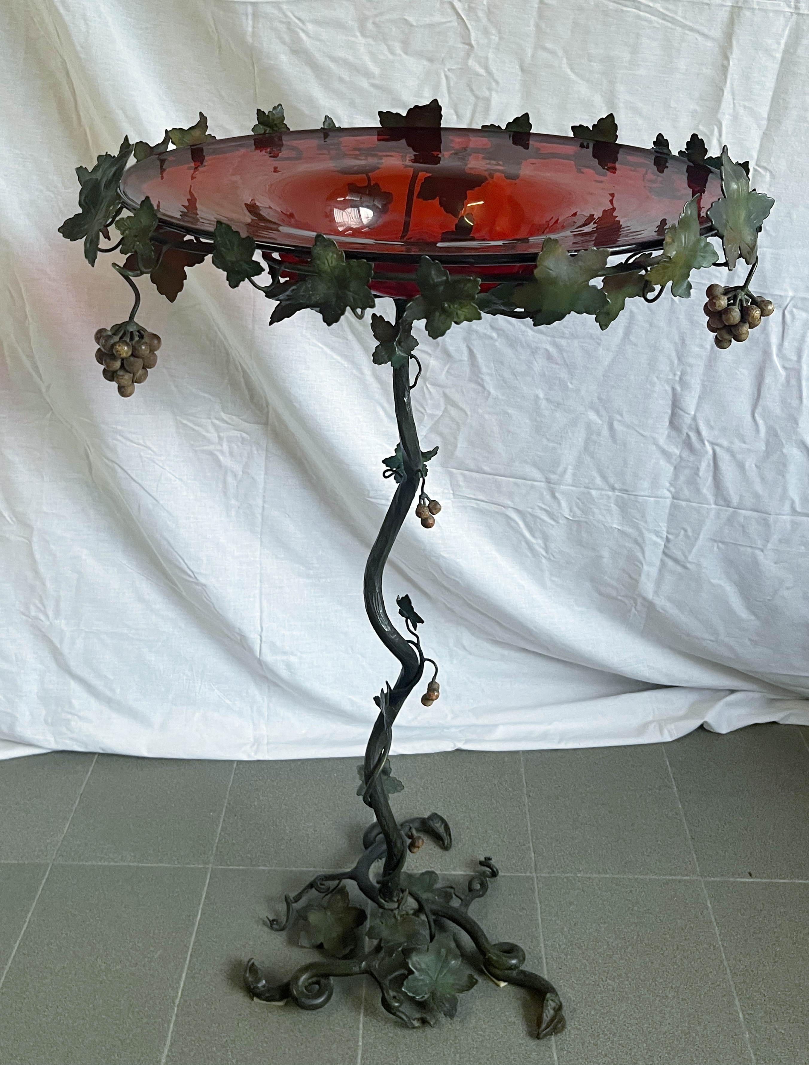 Art Nouveau Red Murano Iron Grape Vines Pedestal by Umberto Belloto For Sale