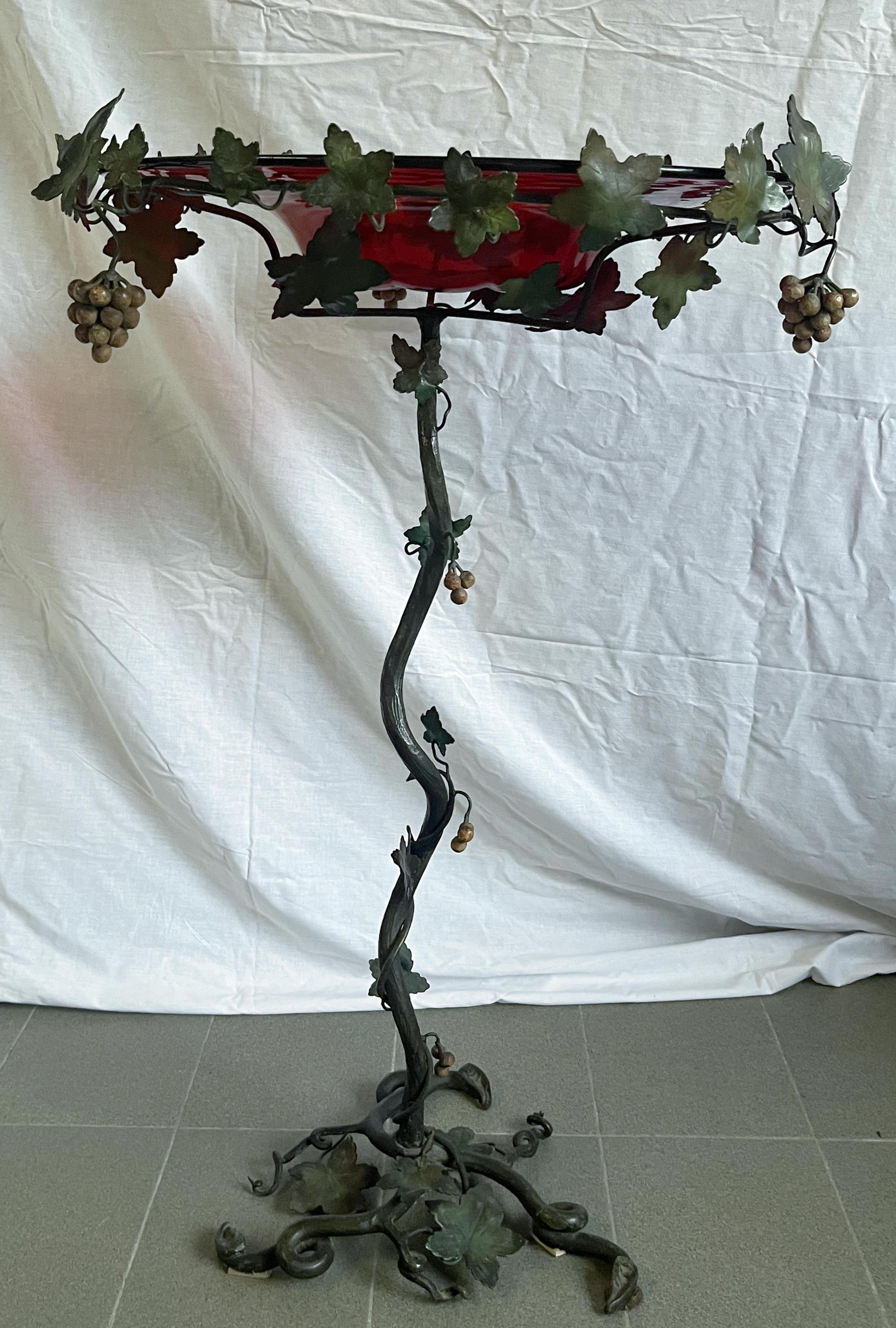 Italian Red Murano Iron Grape Vines Pedestal by Umberto Belloto For Sale