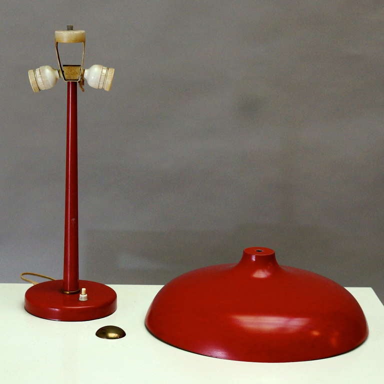 Mid-Century Modern Red Mushroom Desk Lamp For Sale