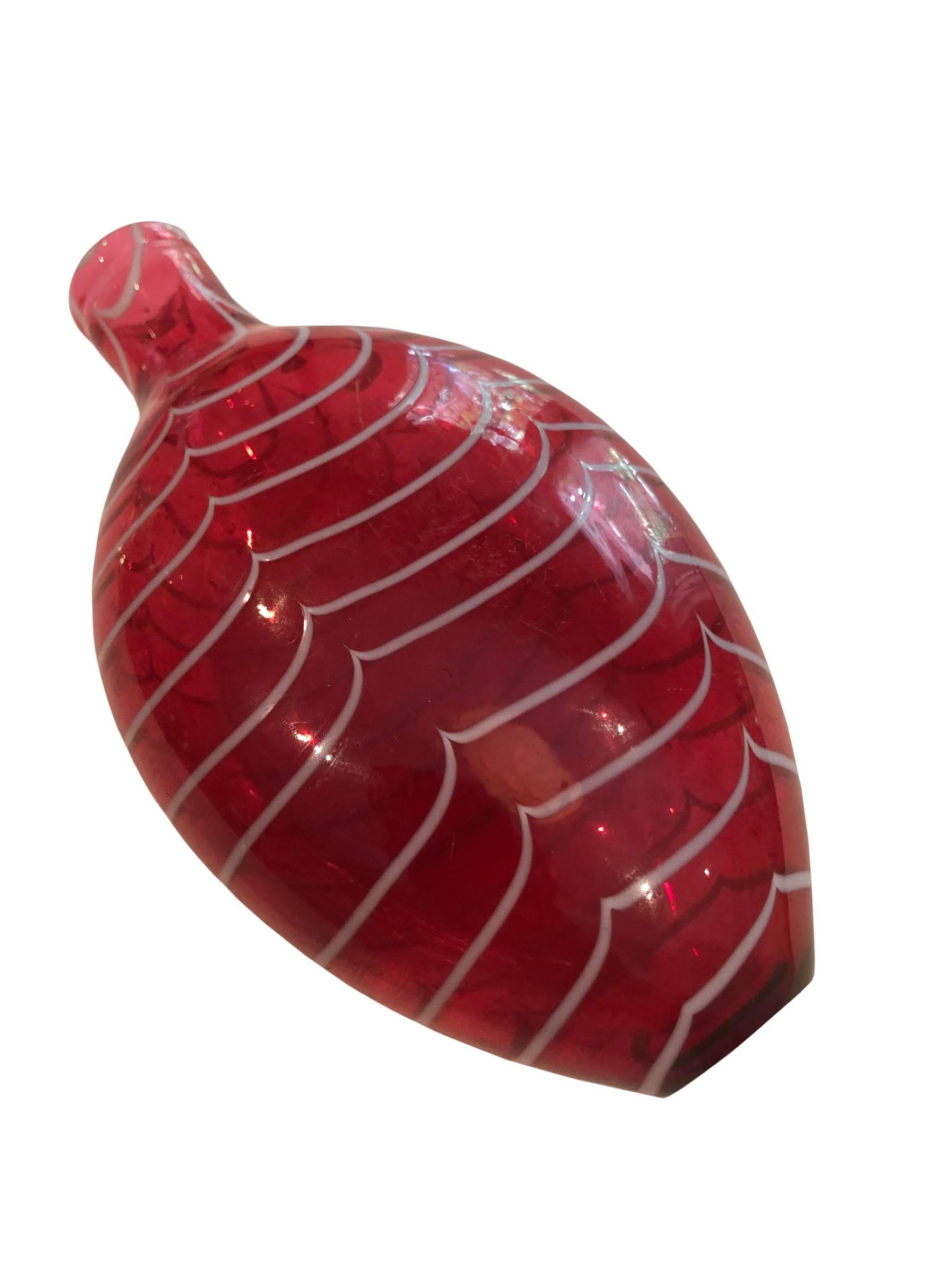 English Red Nailsea Glass Pocket Flask For Sale