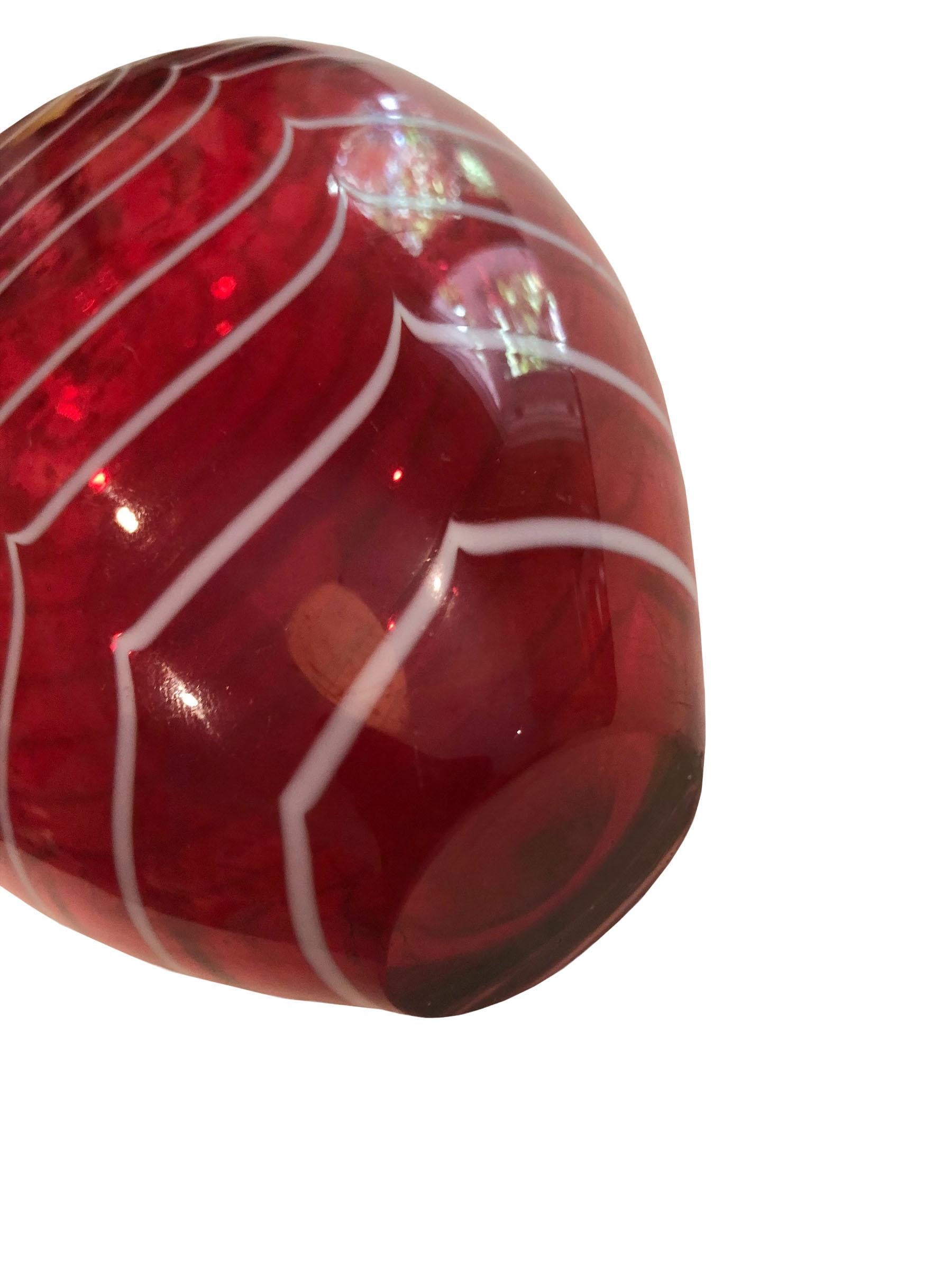 Mid-19th Century Red Nailsea Glass Pocket Flask For Sale