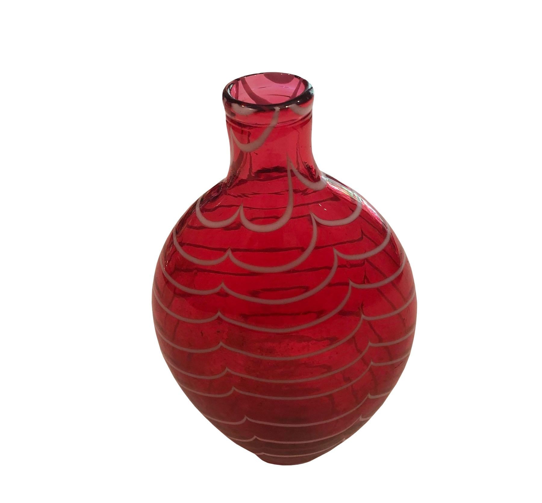 Red Nailsea Glass Pocket Flask For Sale 1