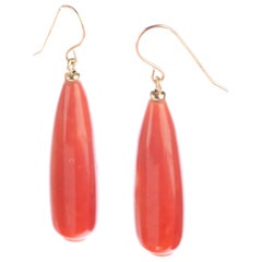 Red Natural Coral Bold Tear Drop 18 Karat Yellow Gold Dangle Chic Earrings