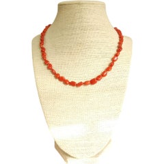 Red Natural Mediterranean Coral Sterling Silver Strand Necklace, 1970s