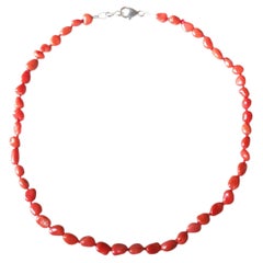 Red Natural Mediterranean Coral Sterling Silver Strand Necklace, 1970s