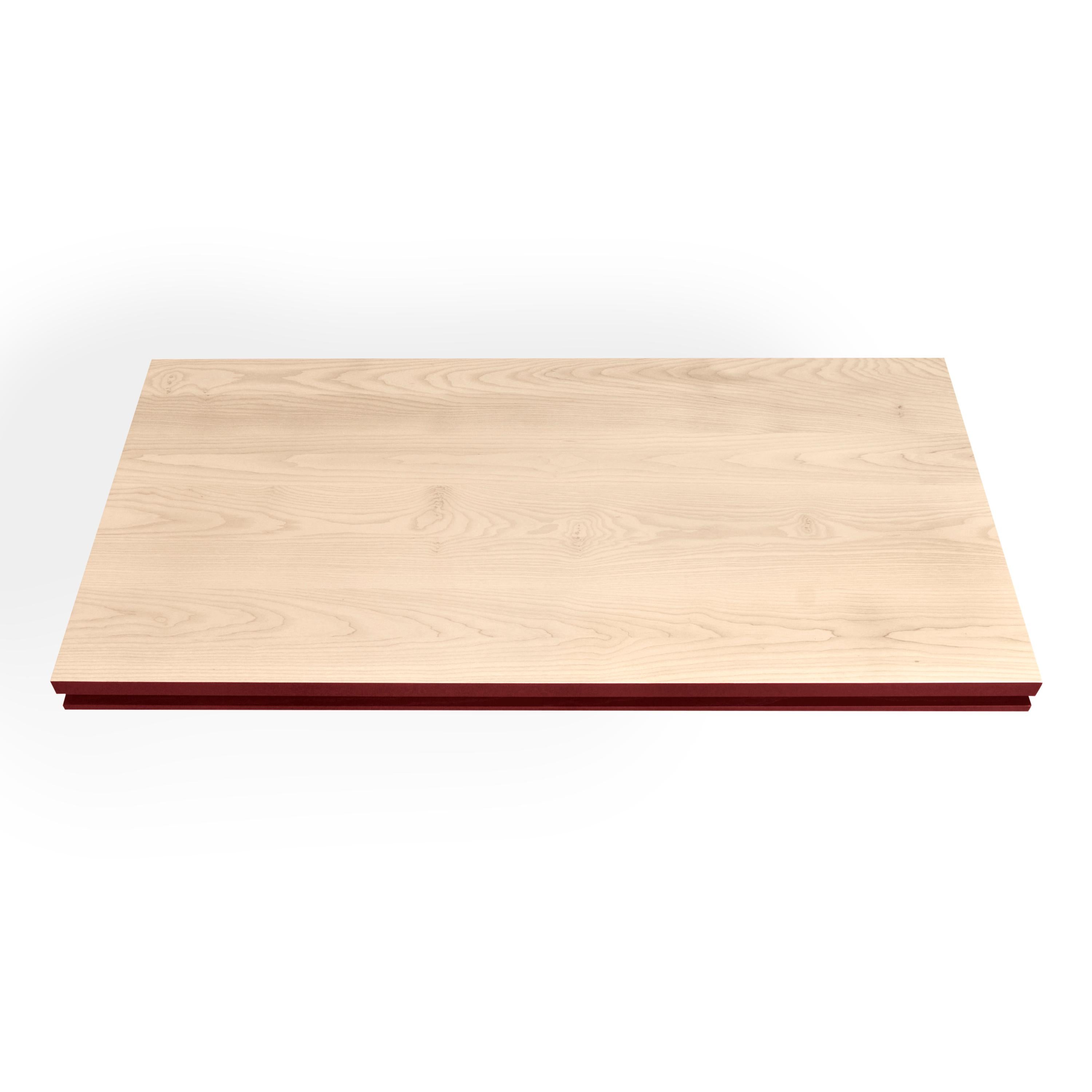 Contemporary Red & natural wood extensible dining table in solid wood, design E. Gizard For Sale