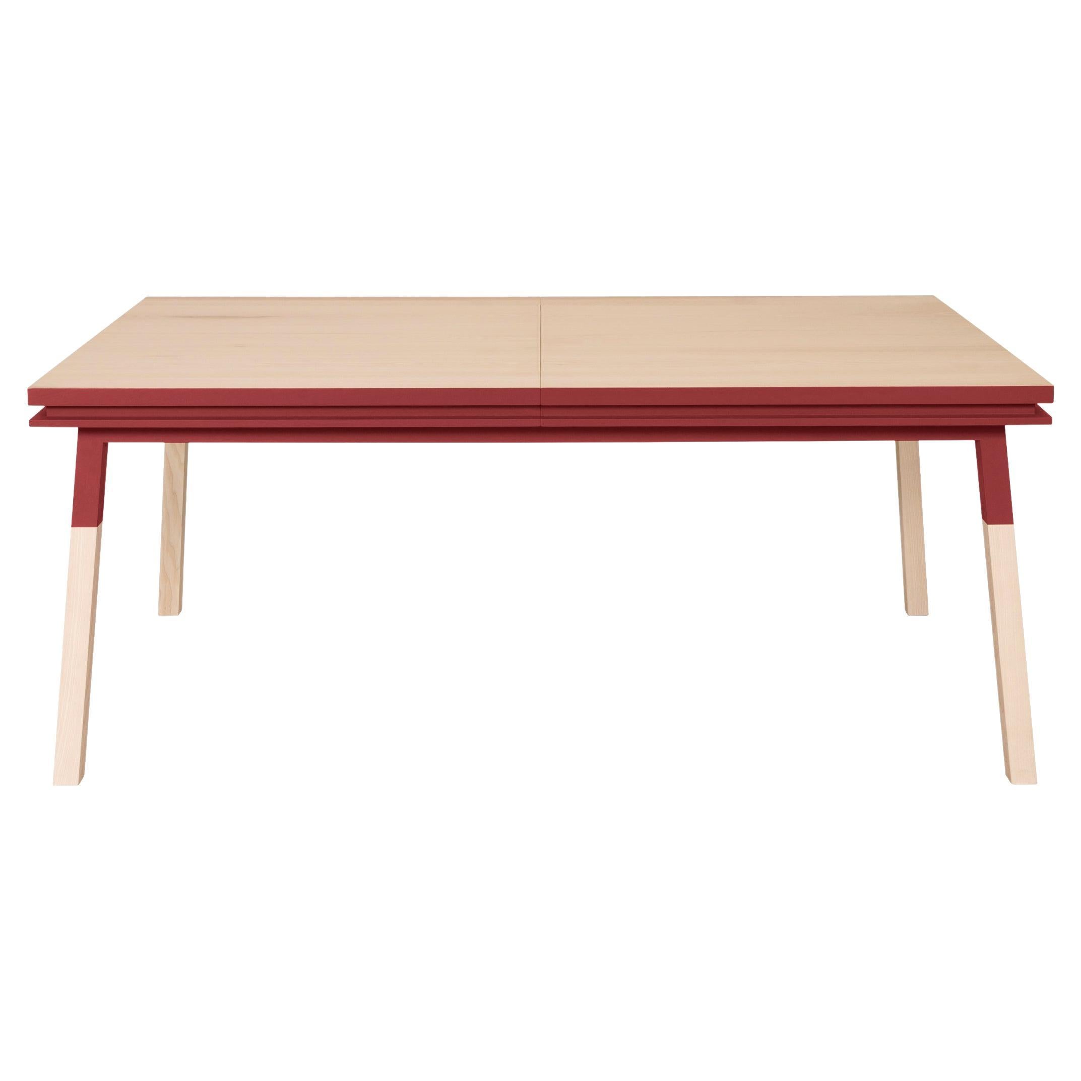 Red & natural wood extensible dining table in solid wood, design E. Gizard For Sale