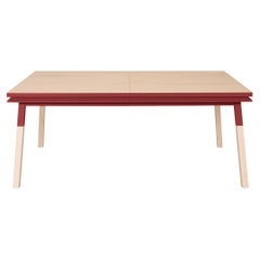 Red extendable dining table - design Eric Gizard Paris, handcrafted in France