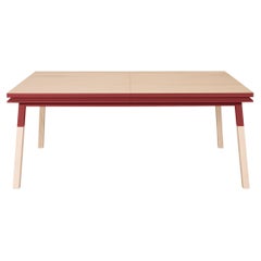 Red & natural wood extensible dining table in solid wood, design E. Gizard