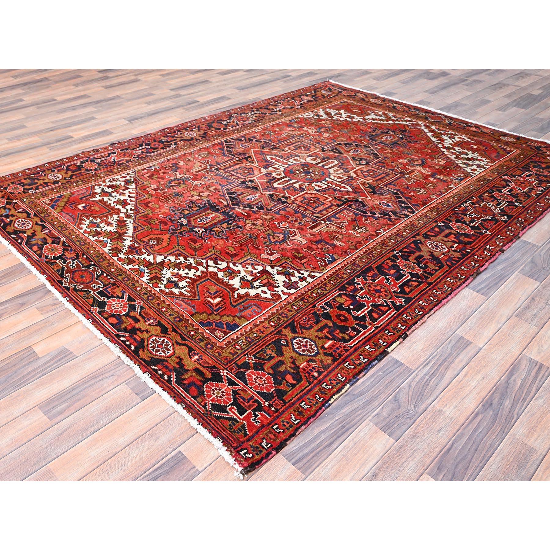 Hand-Knotted Red Natural Wool Vintage Persian Heriz Hand Knotted Sides and Ends Cleaned Rug For Sale