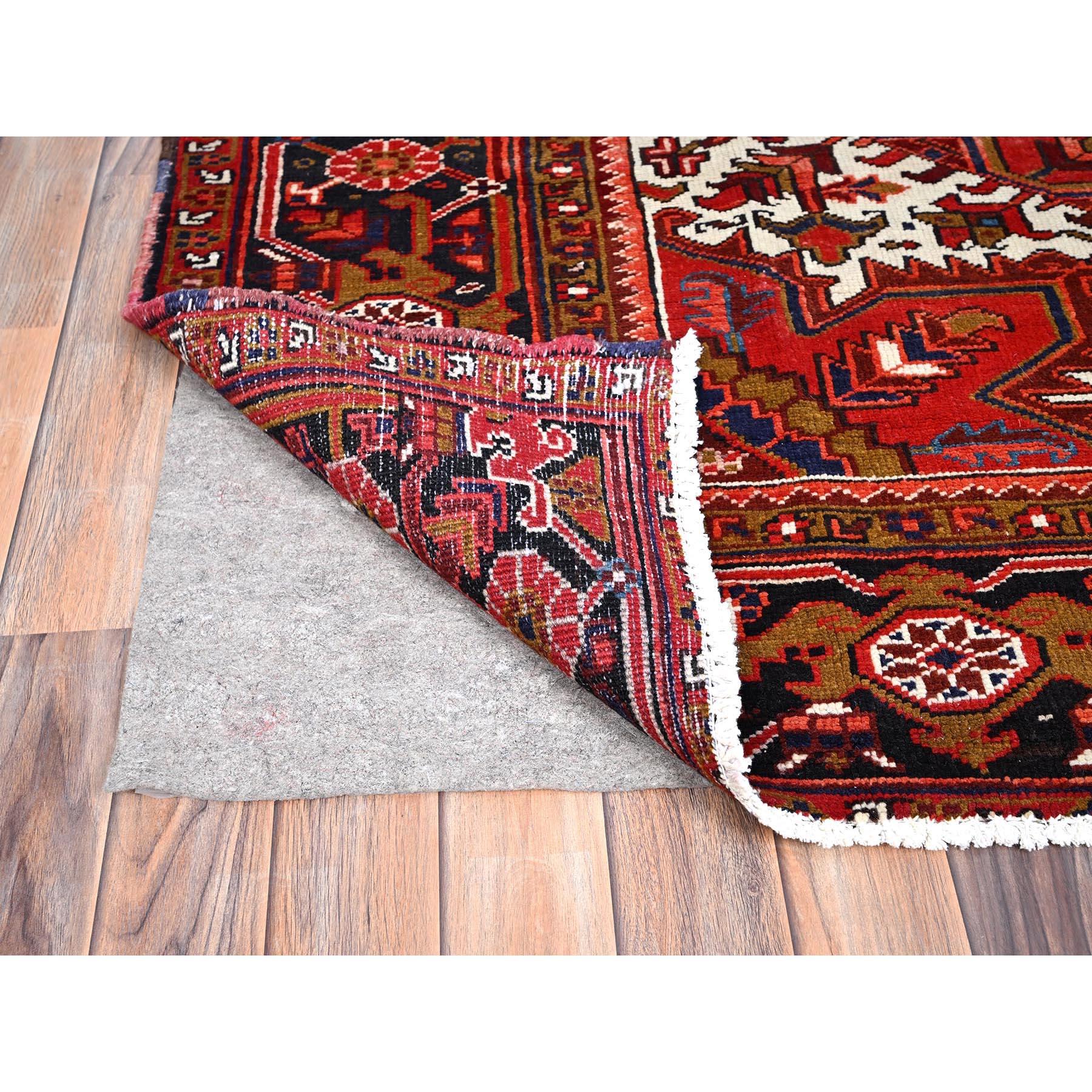 Red Natural Wool Vintage Persian Heriz Hand Knotted Sides and Ends Cleaned Rug In Good Condition For Sale In Carlstadt, NJ
