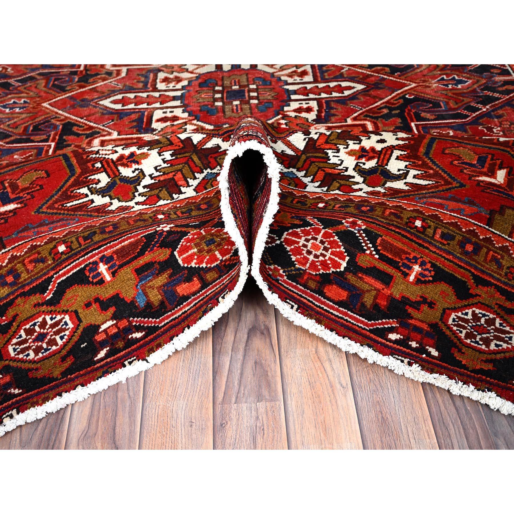 Mid-20th Century Red Natural Wool Vintage Persian Heriz Hand Knotted Sides and Ends Cleaned Rug For Sale