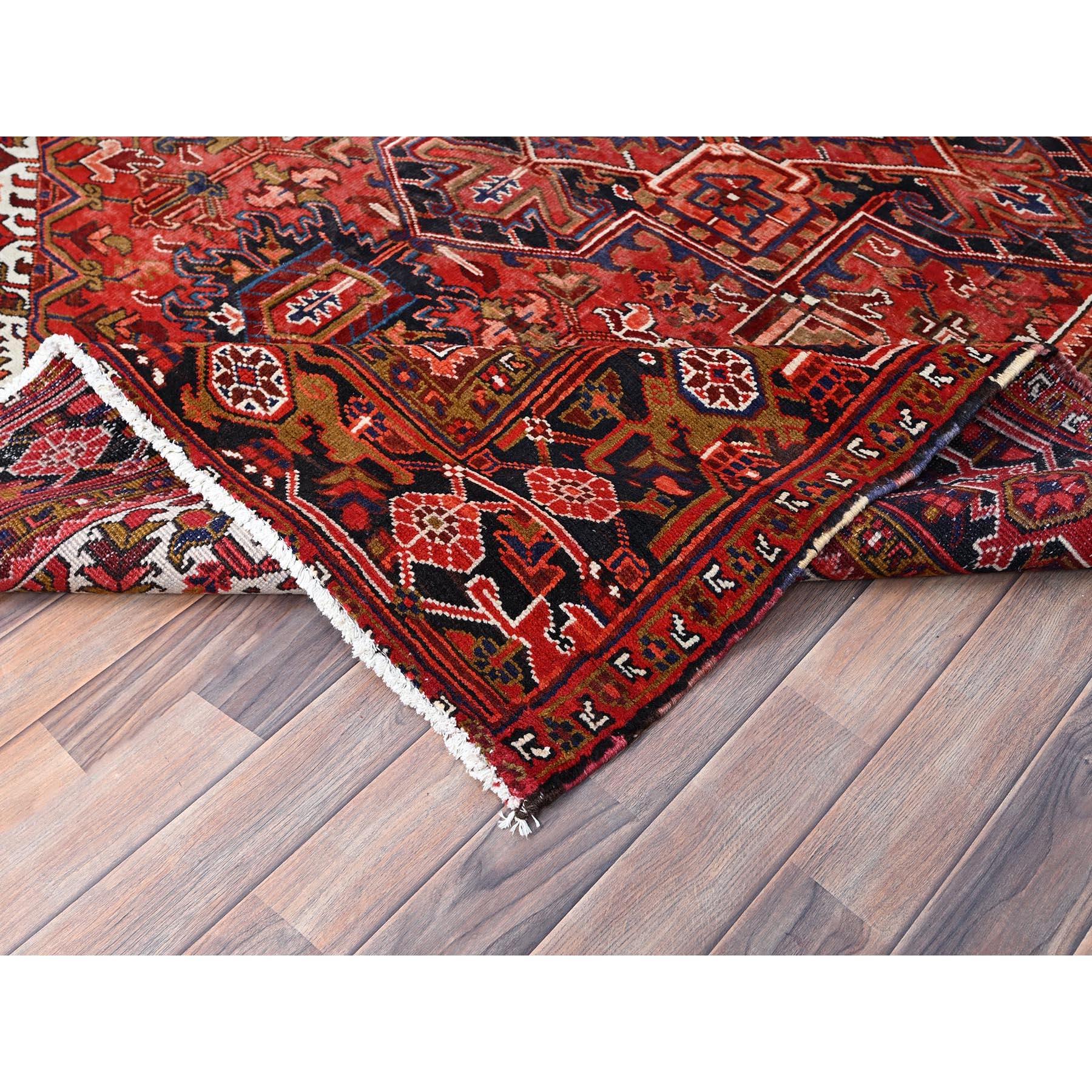 Red Natural Wool Vintage Persian Heriz Hand Knotted Sides and Ends Cleaned Rug For Sale 1