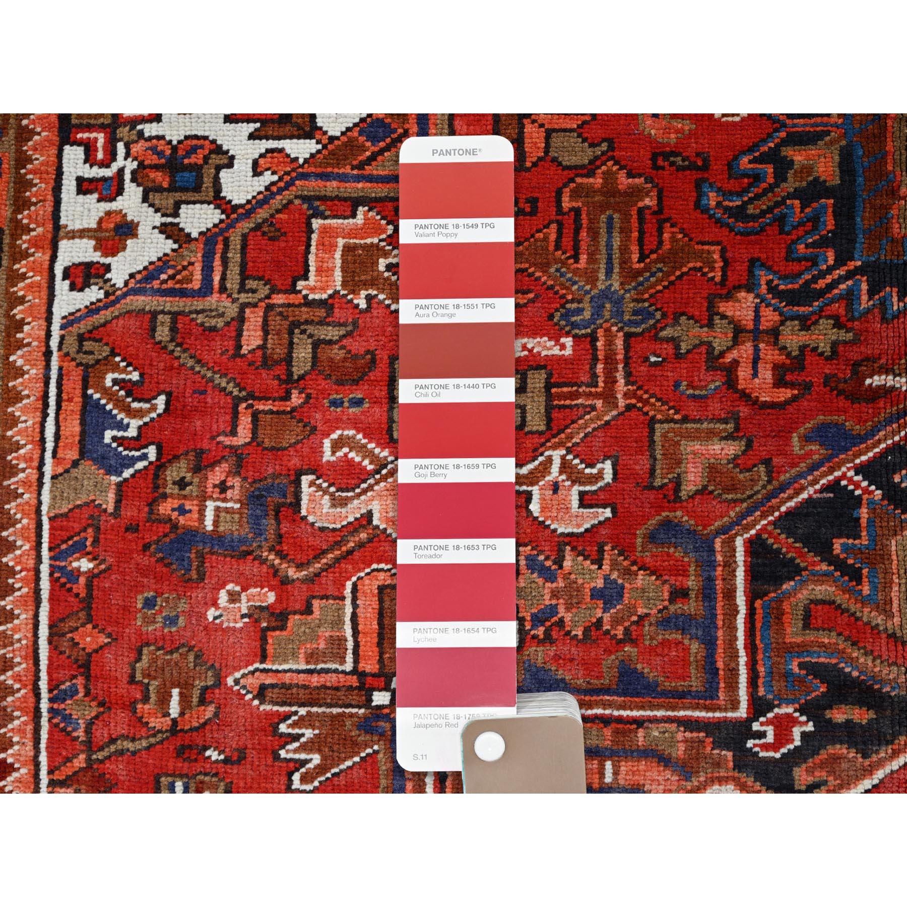 Red Natural Wool Vintage Persian Heriz Hand Knotted Sides and Ends Cleaned Rug For Sale 2
