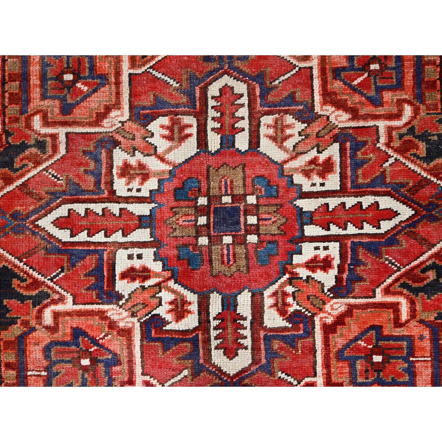 Red Natural Wool Vintage Persian Heriz Hand Knotted Sides and Ends Cleaned Rug For Sale 3