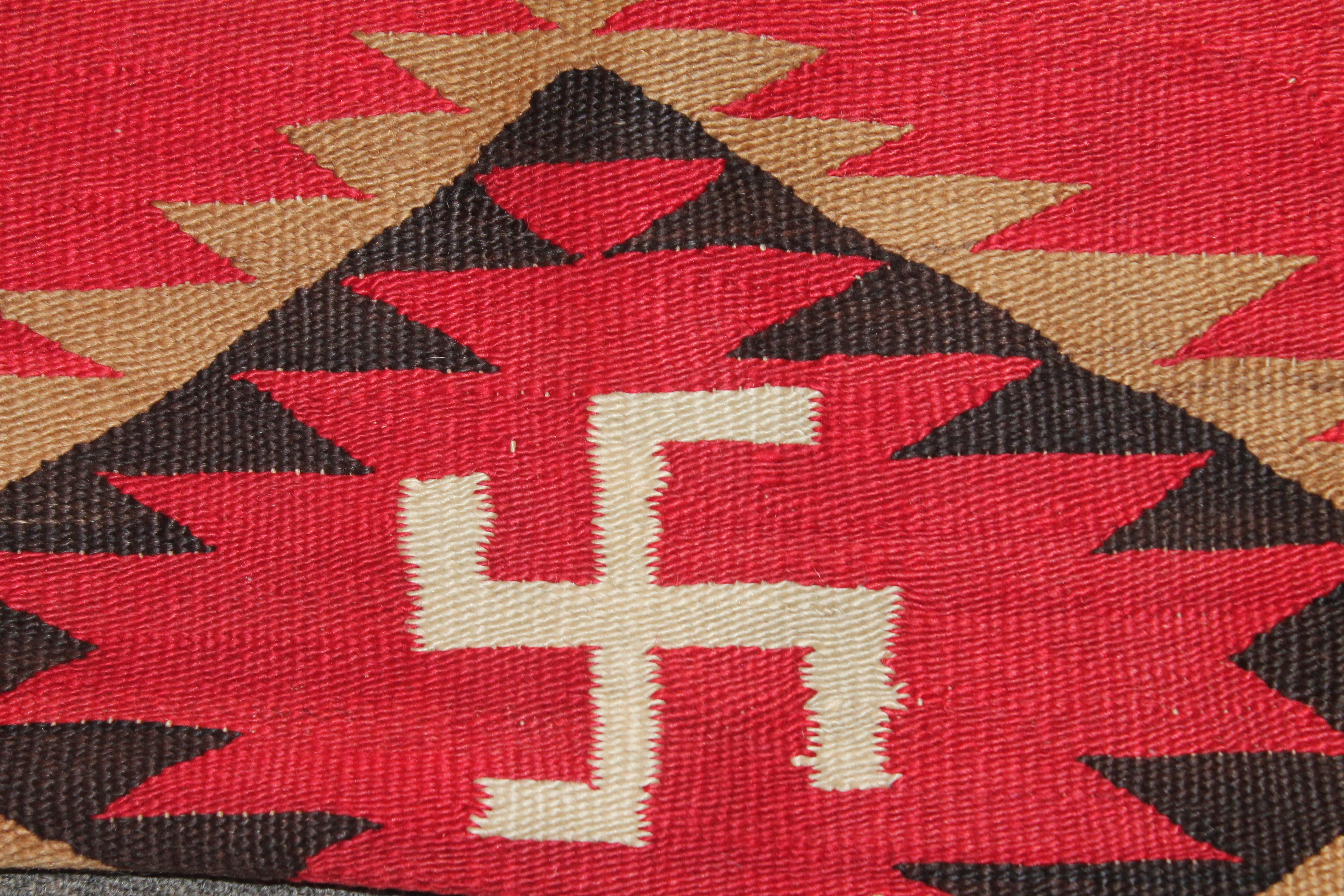 Hand-Woven Red Navajo Transitional Rug with Three Central Diamonds
