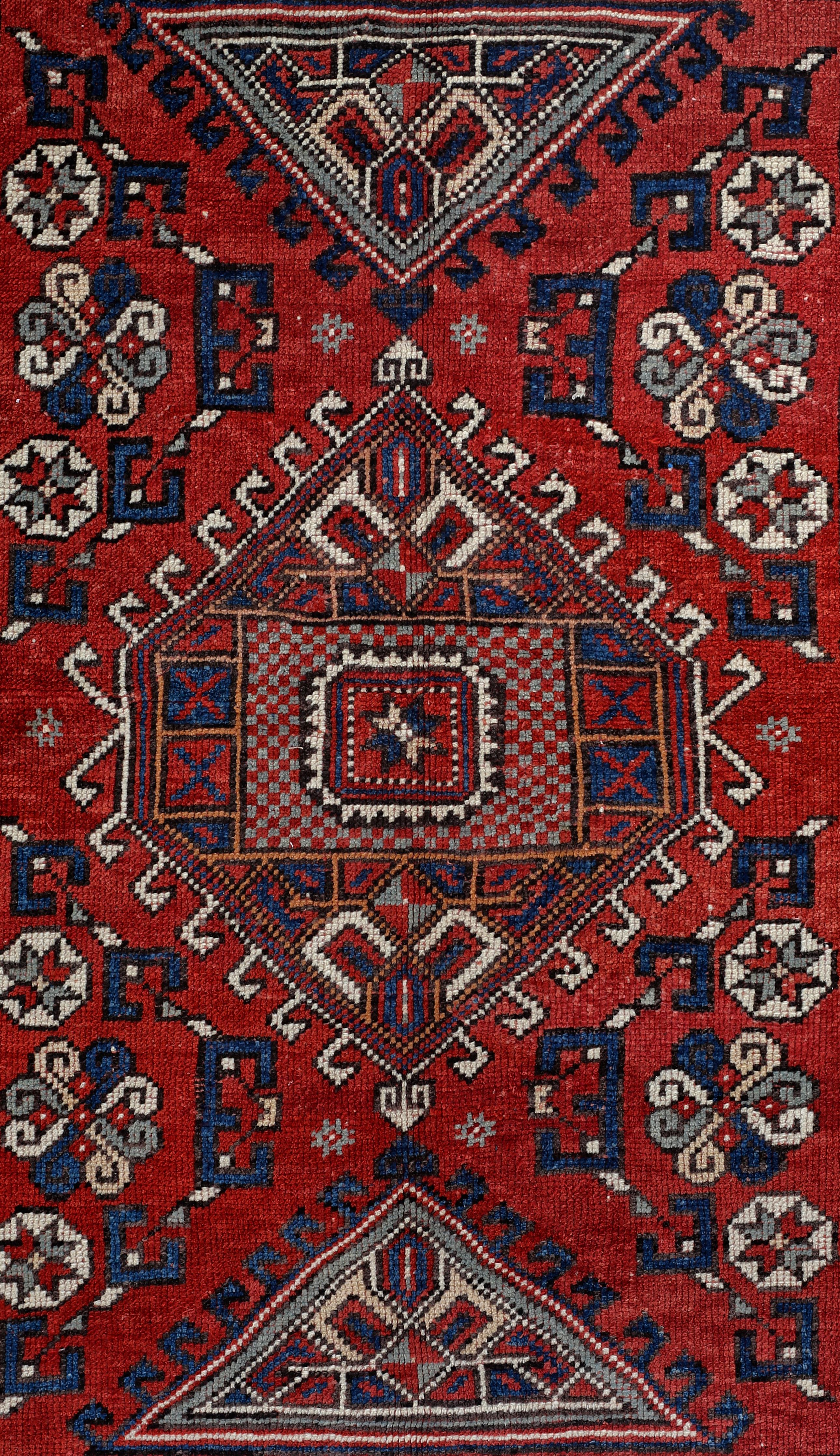 Hand-Knotted Red, Navy and Gold Handmade Wool Turkish Old Anatolian Konya Distressed Rug For Sale