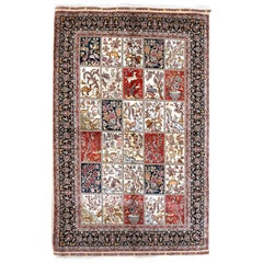 Red, Navy and Ivory Handmade Silk Distressed Anatolian Hereke Rug