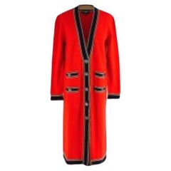 Rote & marineblaue Kaschmir-Strickjacke mit Knopfleiste CC