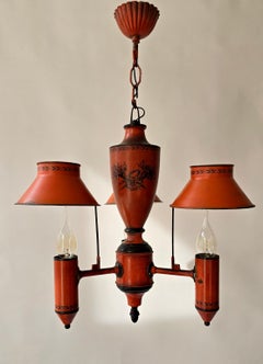 Red Neoclassical Tole Chandelier, Europe, ca. 1950