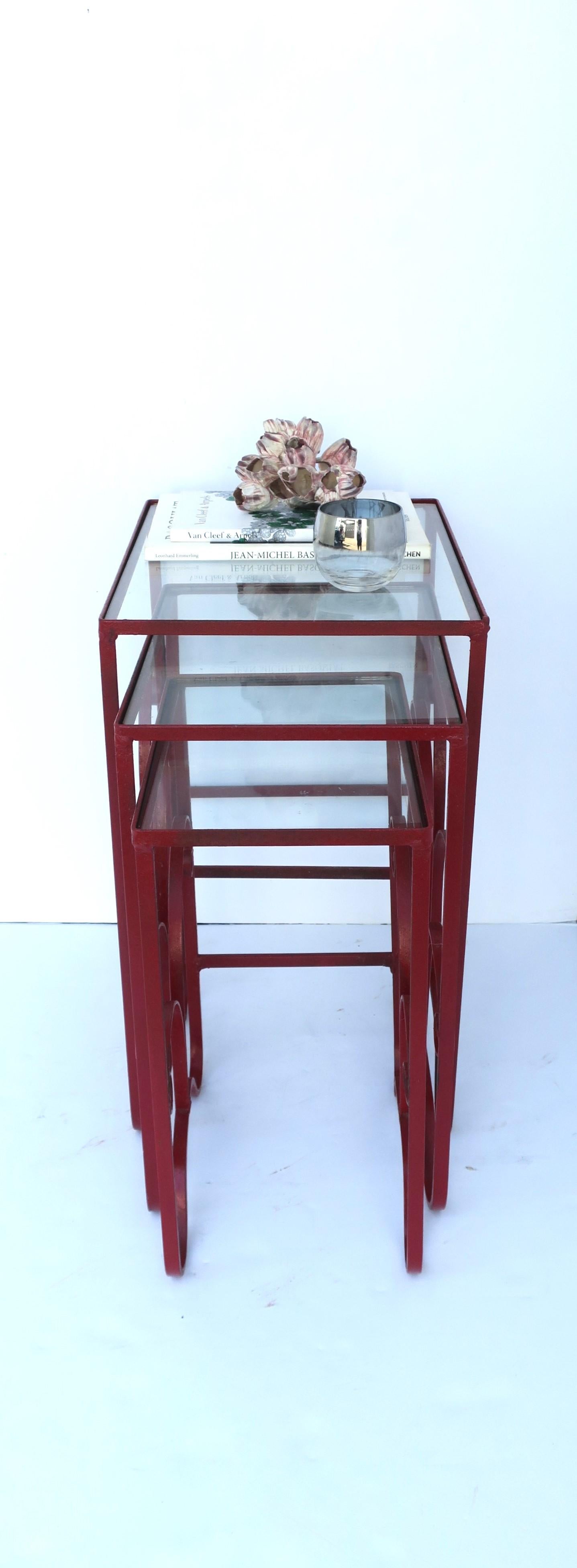 20th Century Red Nesting End Side Drinks Tables Outdoors or Indoors, Set of 3 For Sale