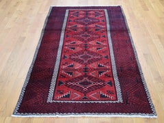 Red Persian Baluch Pure Wool Wide Runner Hand Knotted Oriental Rug