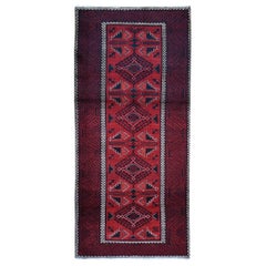 Red Persian Baluch Pure Wool Wide Runner Hand Knotted Oriental Rug