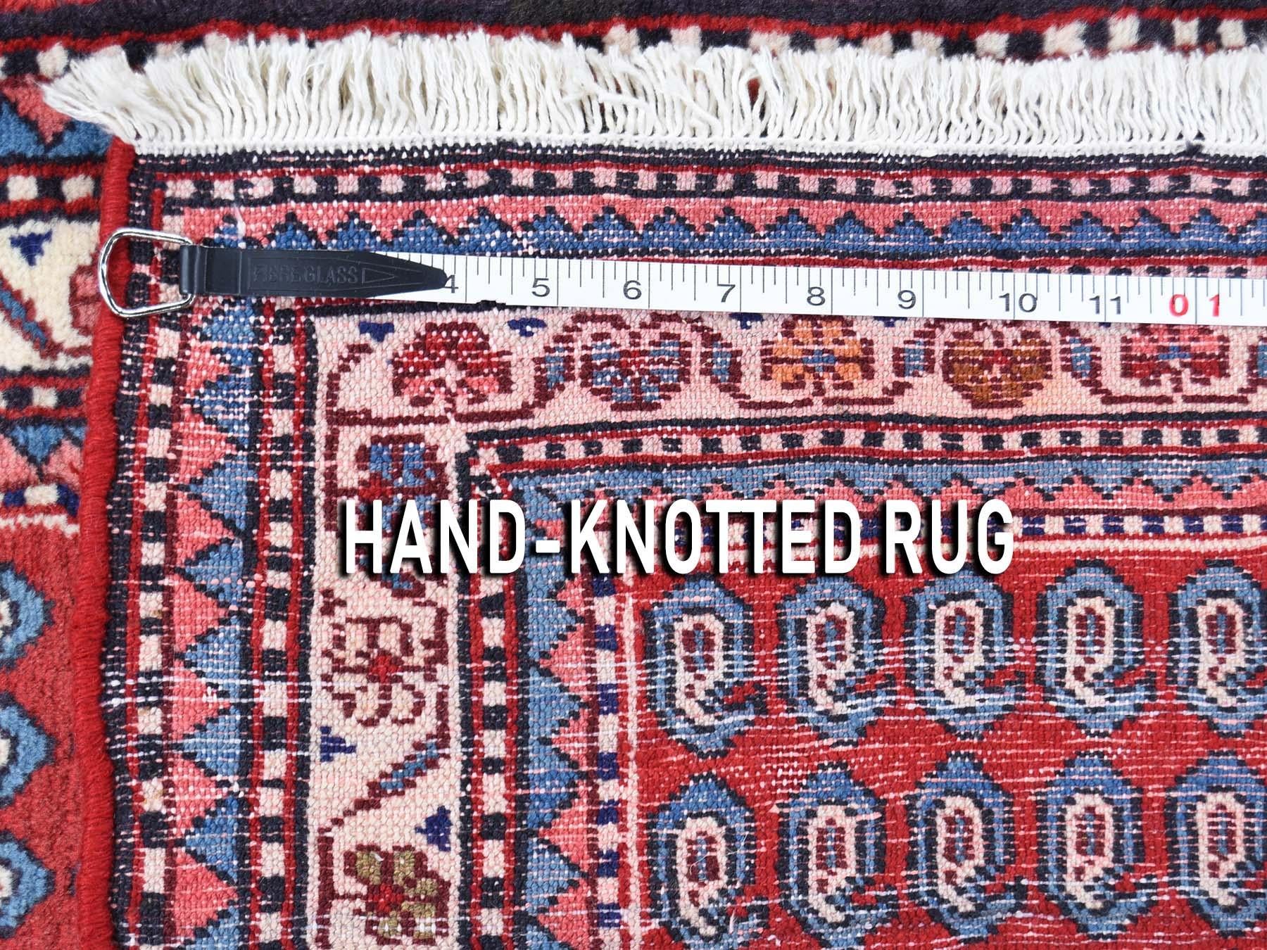 Red Persian Hamadan Boteh Design Pure Wool Hand-Knotted Oriental Rug 1