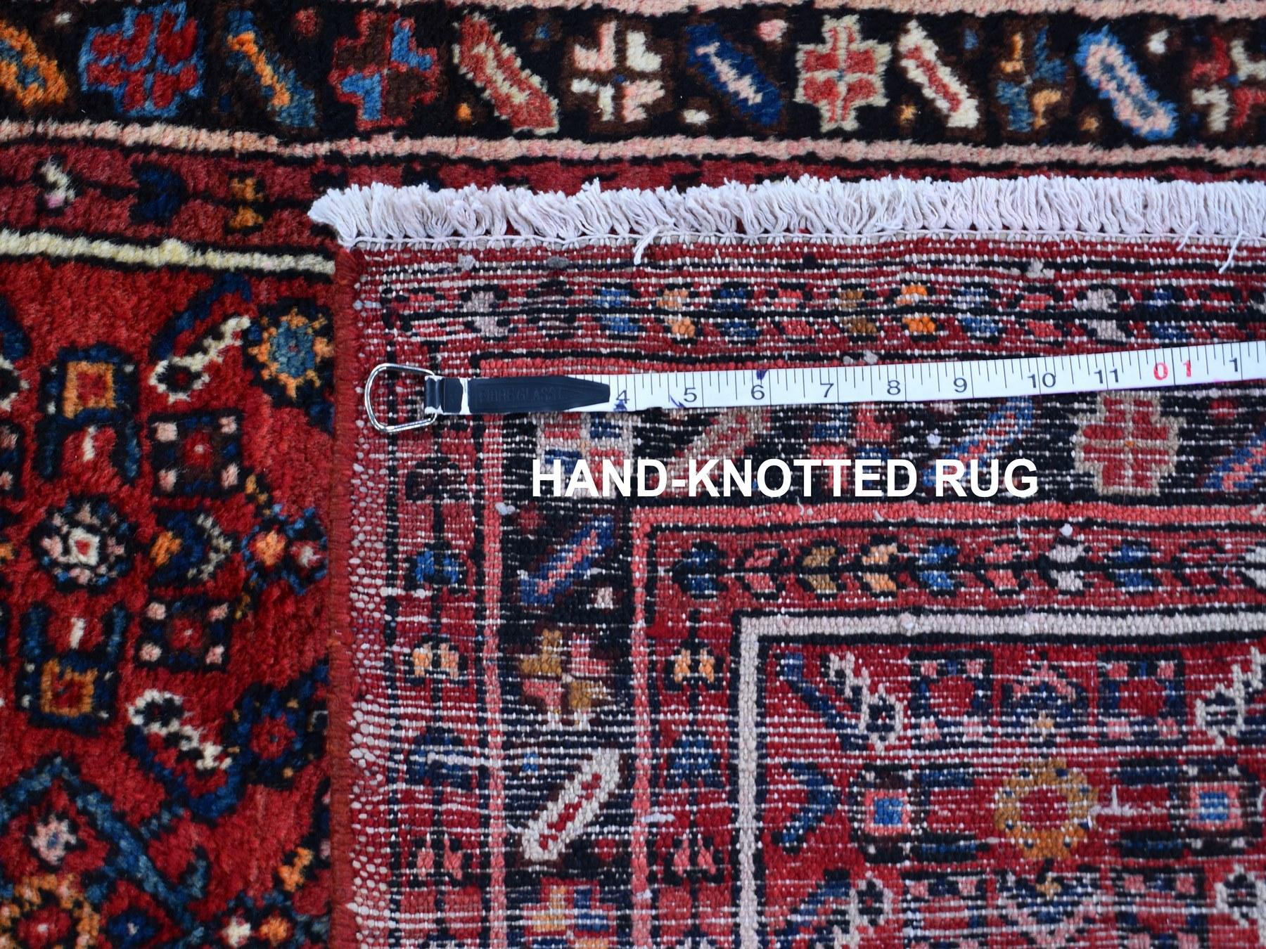 Red Persian Hamadan Fish Design Wool Hand Knotted Narrow Runner Oriental Rug In Good Condition In Carlstadt, NJ