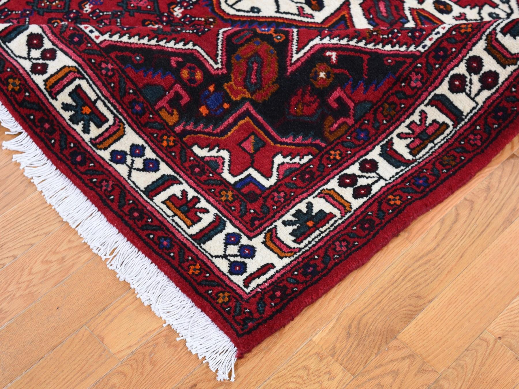 Medievale Tappeto orientale rosso persiano Hamadan in pura lana annodato a mano