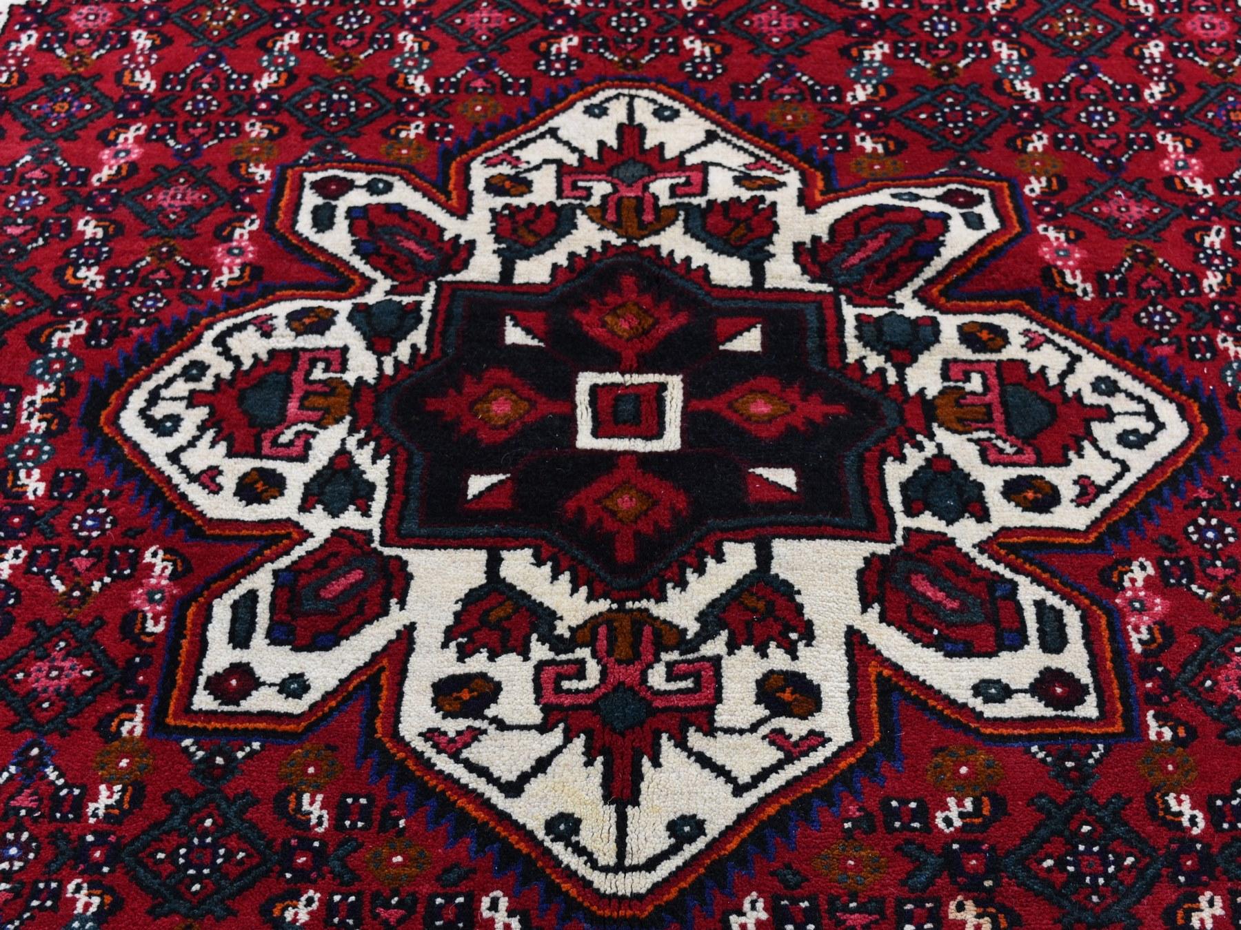 Annodato a mano Tappeto orientale rosso persiano Hamadan in pura lana annodato a mano