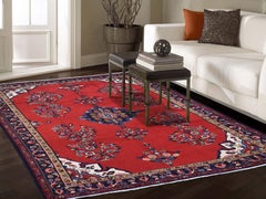 Red Persian Hamadan Pure Wool Hand-Knotted Oriental Rug , 7'2" x 9'7"