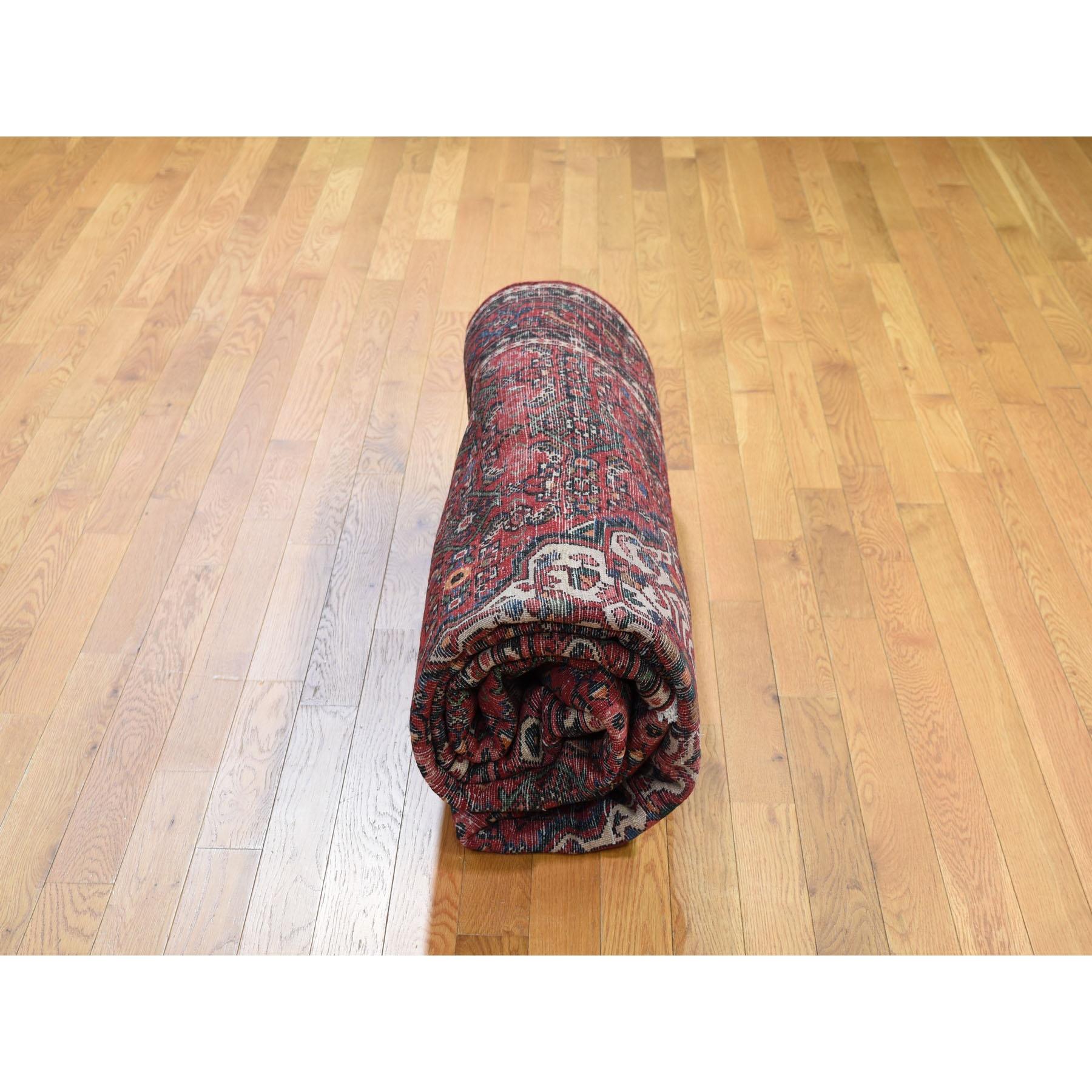Red Persian Hamadan Pure Wool Hand Knotted Oriental Rug, 6'9
