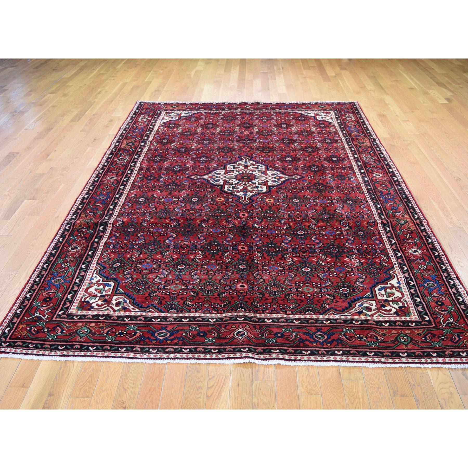 Hollywood Regency Red Persian Hamadan Pure Wool Hand Knotted Oriental Rug, 6'9