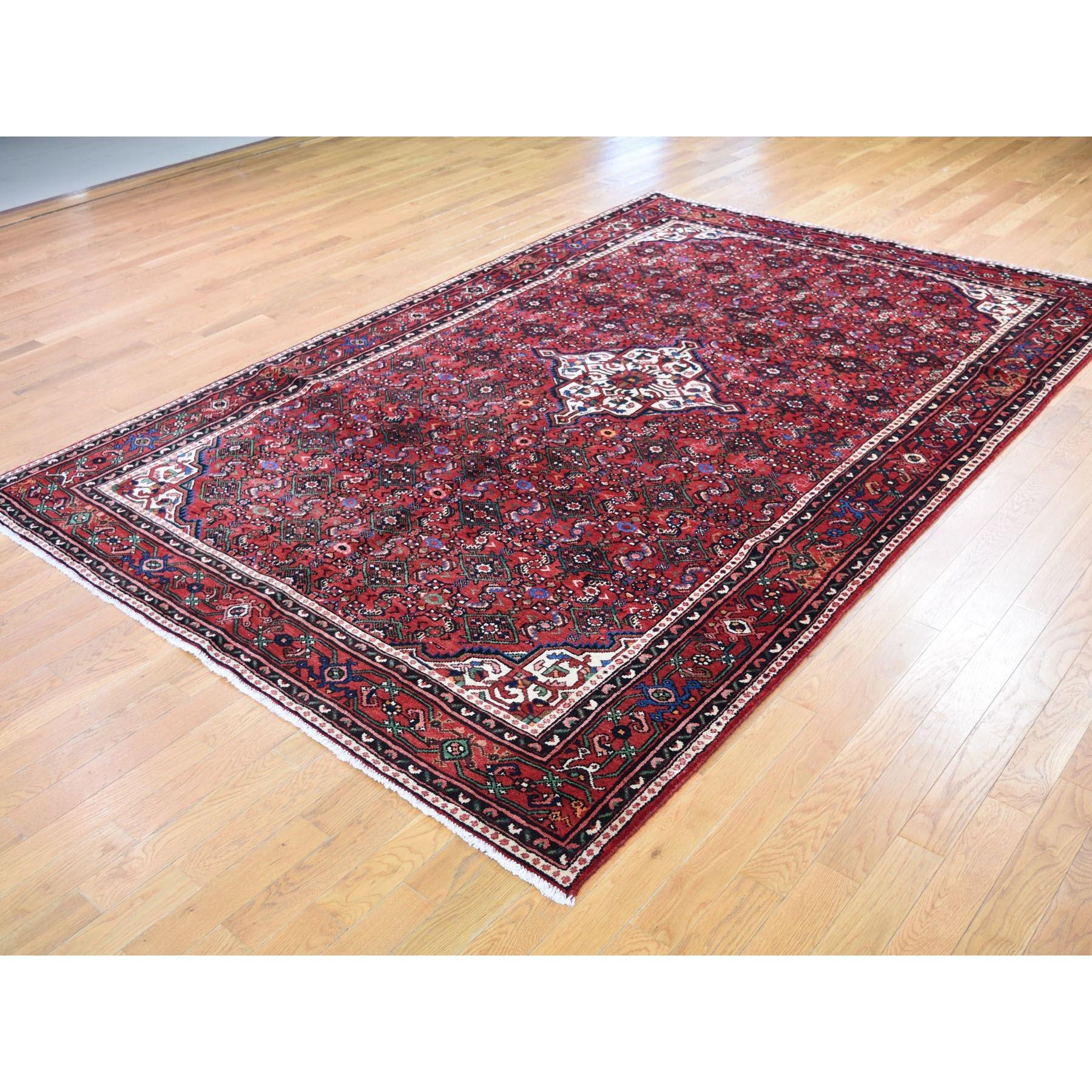 Hand-Knotted Red Persian Hamadan Pure Wool Hand Knotted Oriental Rug, 6'9