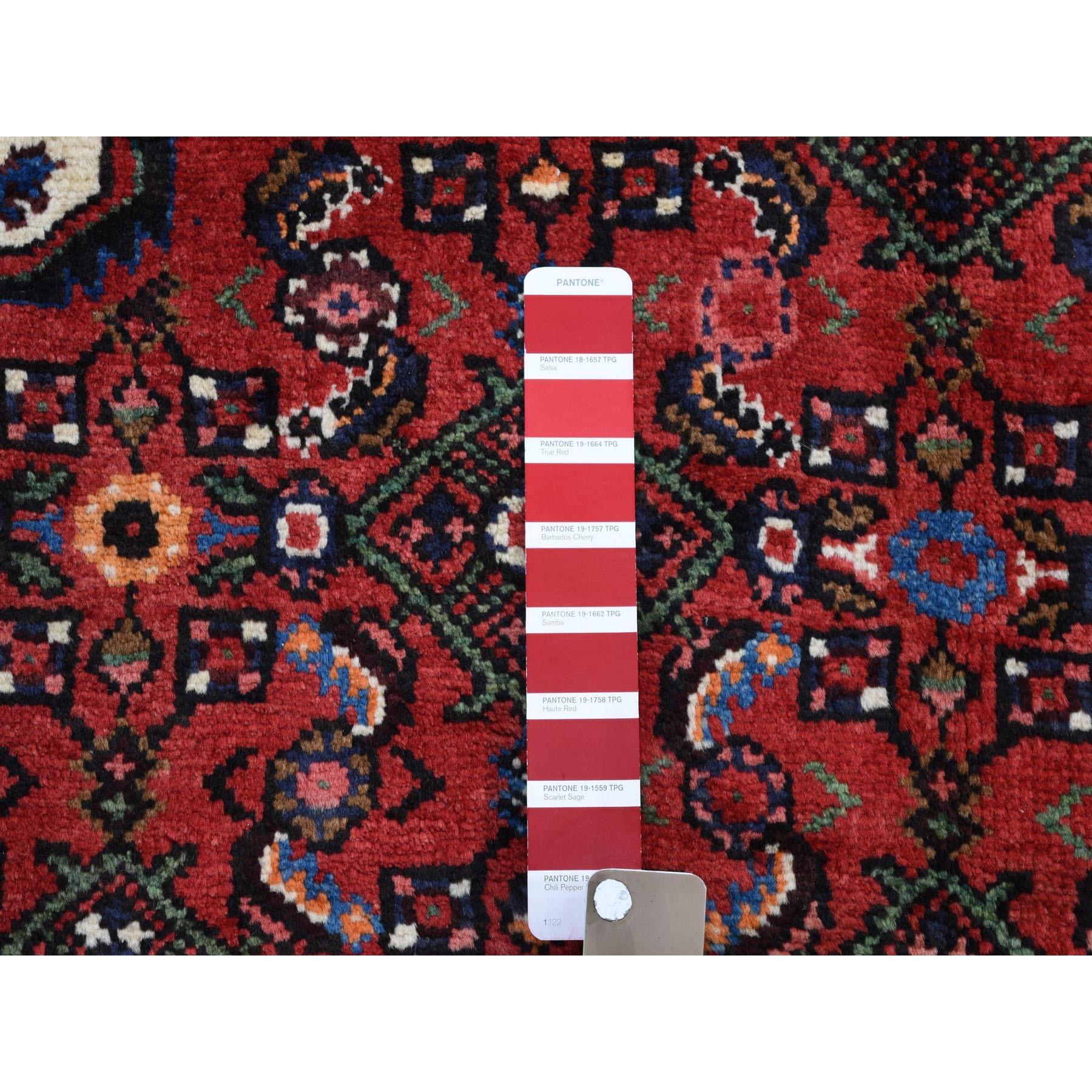 Red Persian Hamadan Pure Wool Hand Knotted Oriental Rug, 6'9