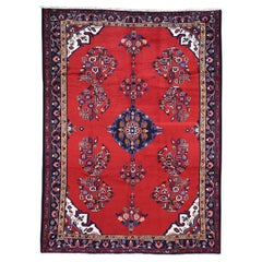 Red Persian Hamadan Pure Wool Hand-Knotted Oriental Rug , 7'2" x 9'7"
