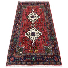 Red Persian Hamadan Pure Wool Hand Knotted Oriental Rug