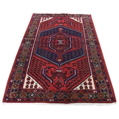 Red Persian Hamadan Pure Wool Hand Knotted Oriental Rug