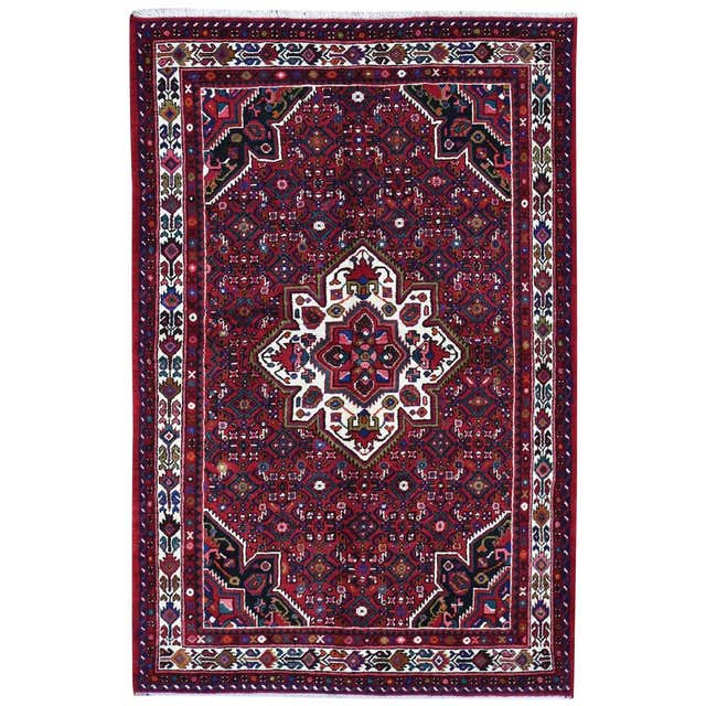 Red Persian Hamadan Pure Wool Hand Knotted Oriental Rug For Sale at ...