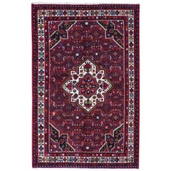Red Persian Hamadan Pure Wool Hand Knotted Oriental Rug
