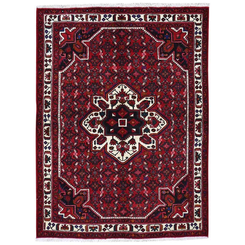 Red Persian Hamadan Pure Wool Hand Knotted Oriental Rug For Sale at ...